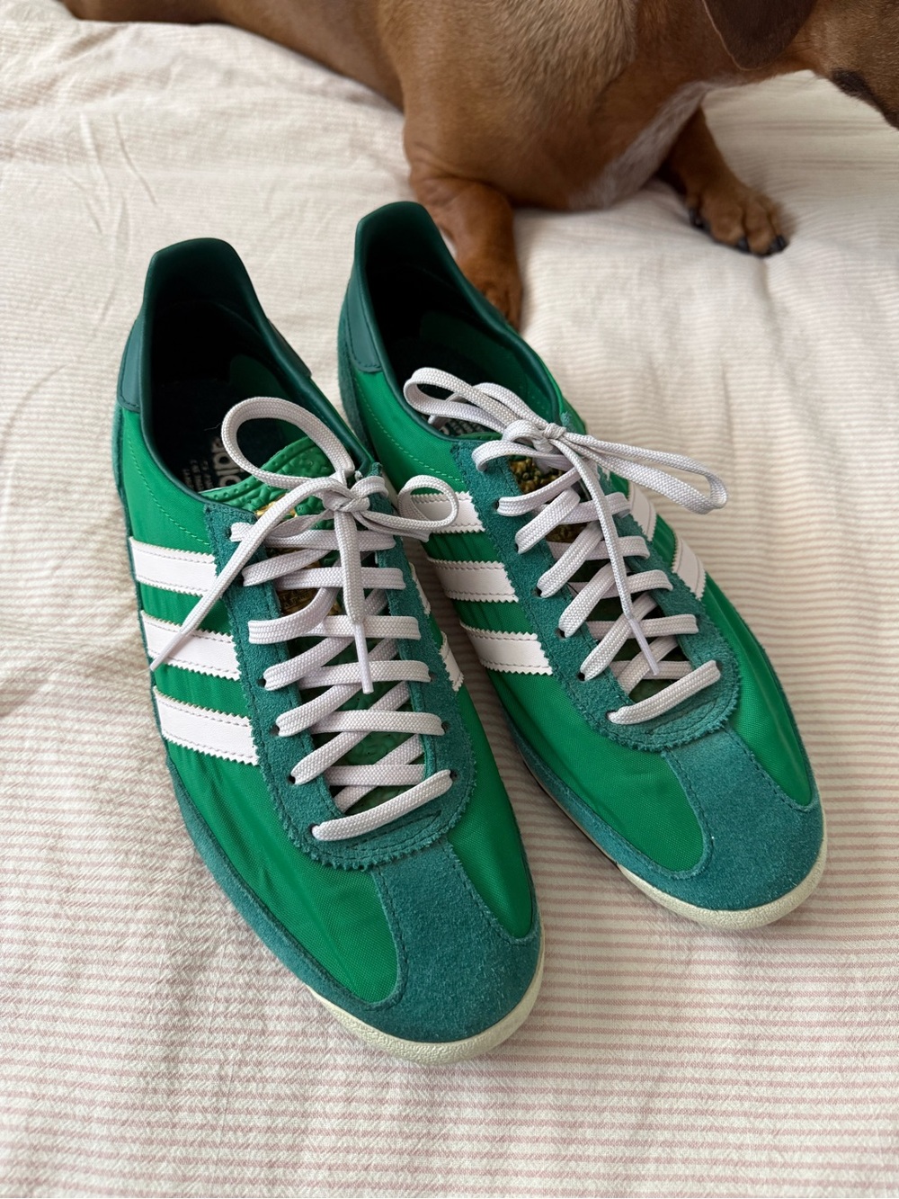 Adidas Green womens Casual Runner Sneakers with White Stripes - Picture 2 of 6